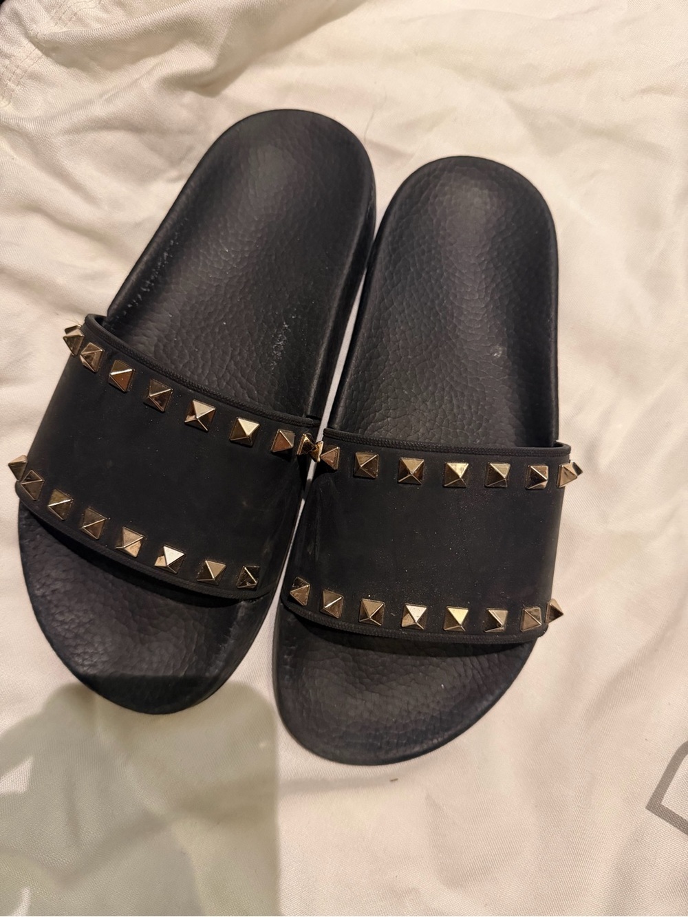 VALENTINO 37 Black Studded Slide Sandals
